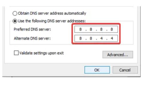 Configure an Address for Google DNS