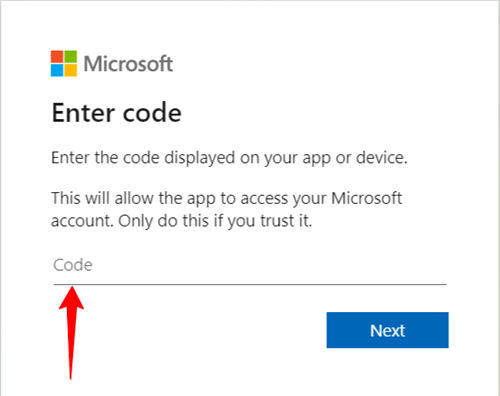 enter the code for creating microsoft account