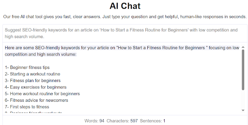 Keyword research with AI chat